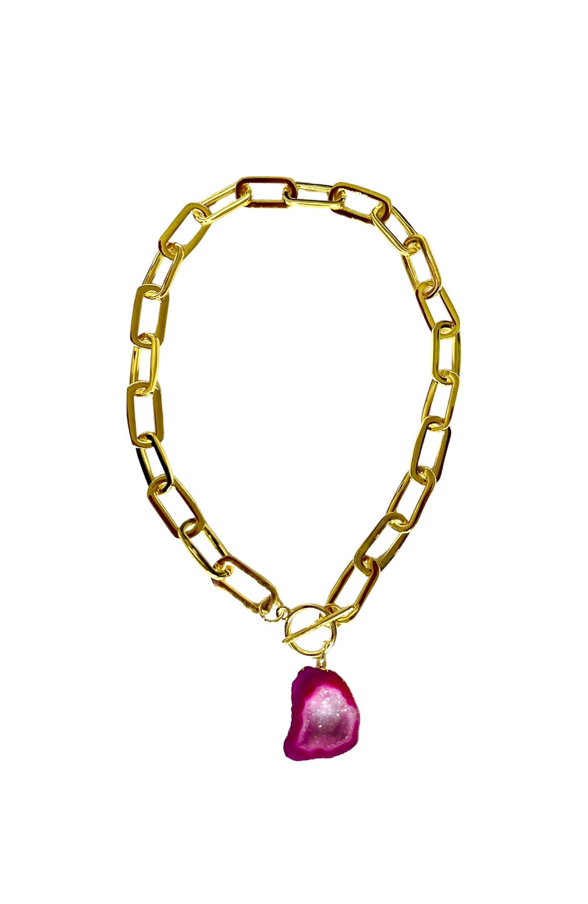 Pink Oval Chain T-Bar Necklace