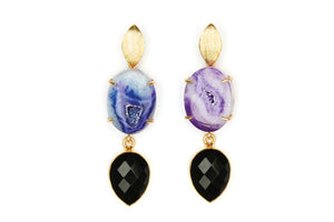 Purple Agate and Black Onyx Cocktail Earrings