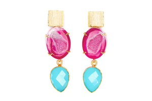 Pink Agate and Blue Chalcedony Cocktail Earrings