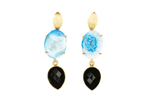 Blue Agate and Black Onyx Cocktail Earrings