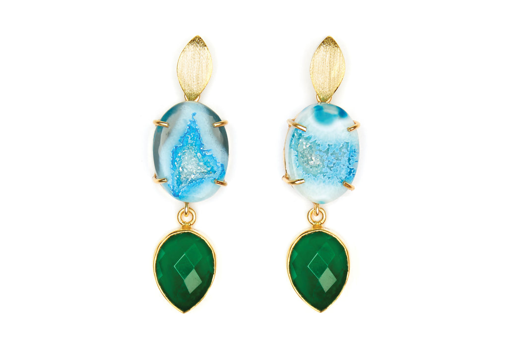 Blue Agate and Green Onyx Cocktail Earrings