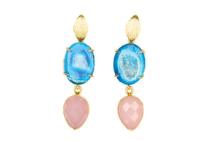 Blue Agate and Pink Chalcedony Cocktail Earrings