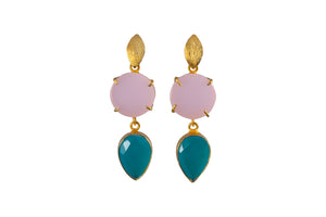 Pink Onyx and Blue Chalcedony Cocktail Earrings