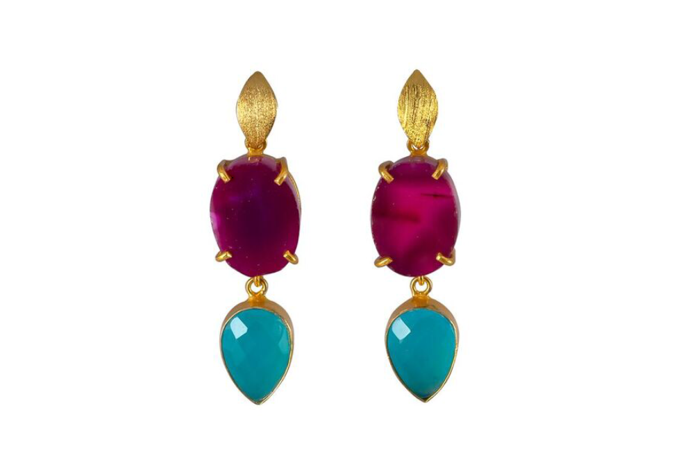 Purple Agate and Turquoise Onyx Cocktail Earrings