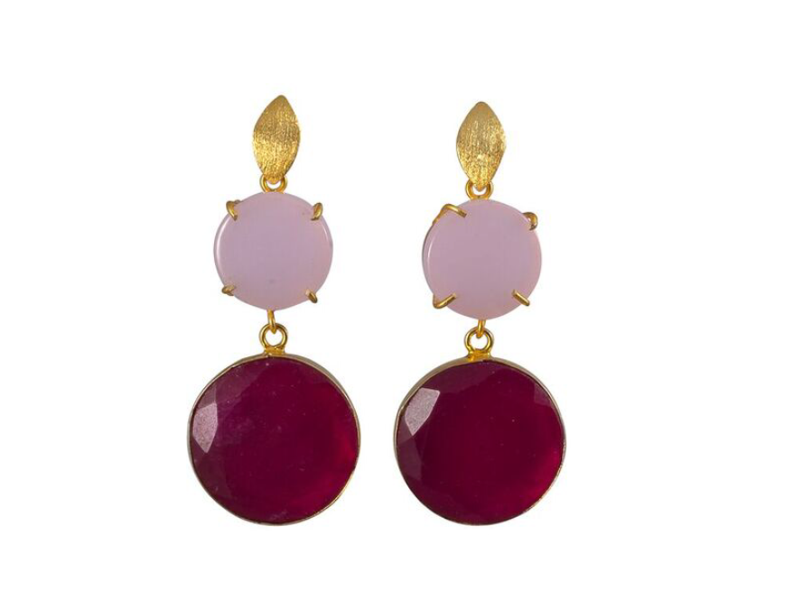 Double Pink Onyx Cocktail Earrings
