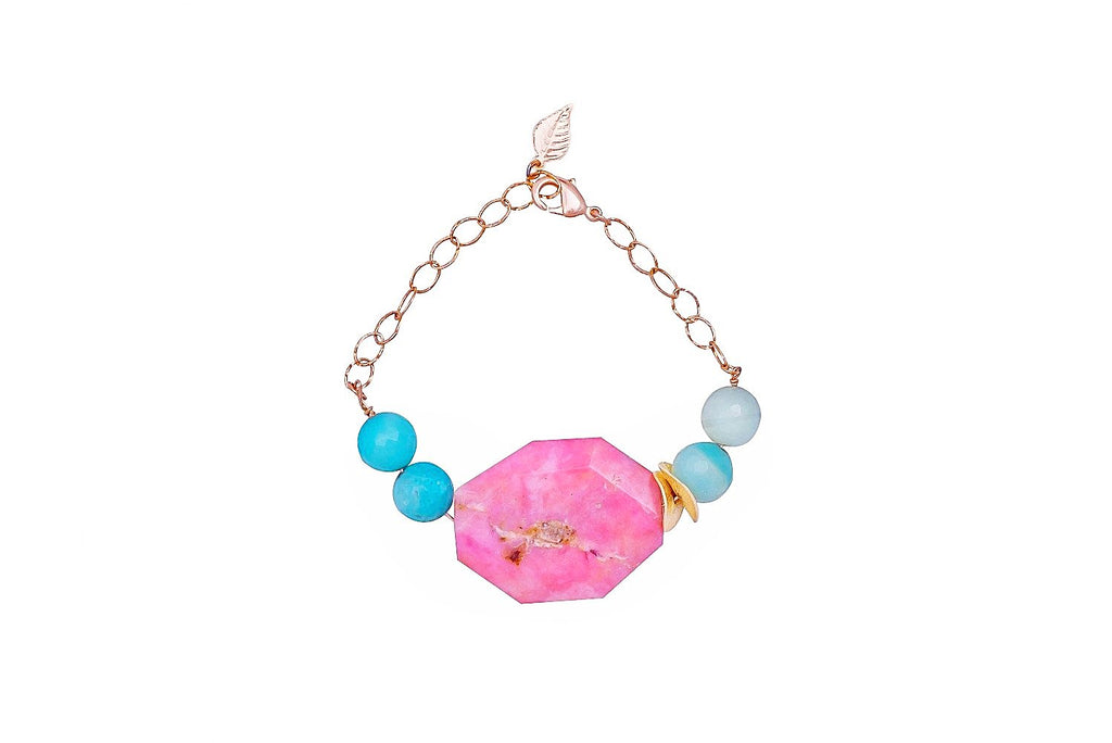 Peruvian Pink Opal and Aquamarine Bracelet