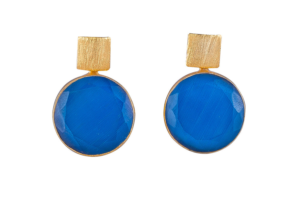 Blue Onyx Circle Earrings