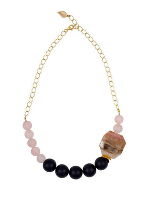 Peruvian Pink Opal and Black Onyx Statement Necklace