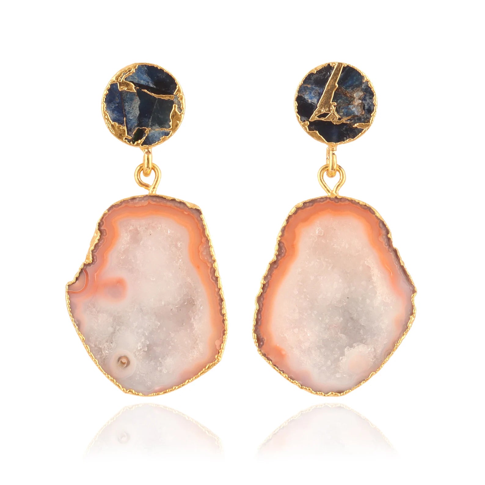 Peach and Navy Falling Rocks Earrings
